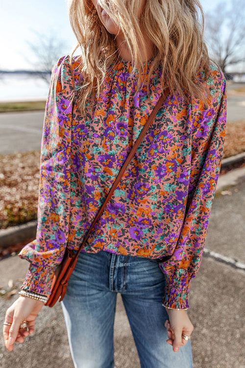 Celebrating Life Printed Smocked Long Sleeve Top