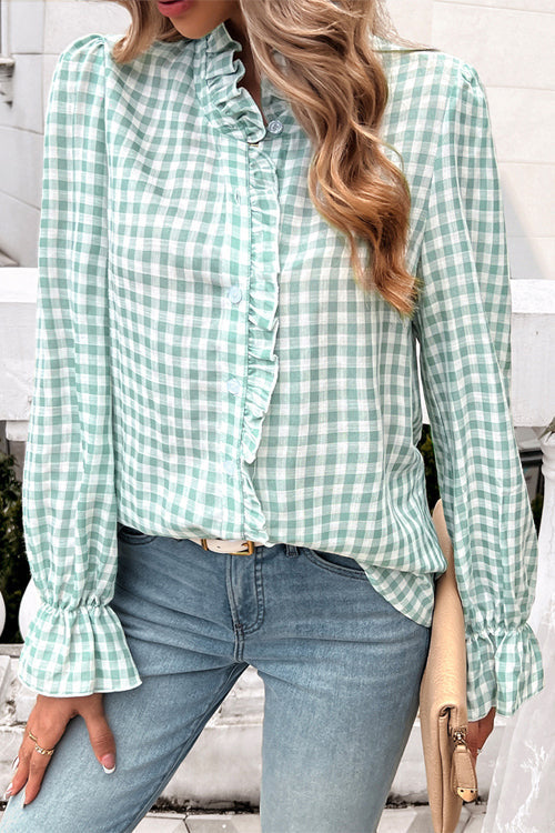 Captivating Sense Gingham Button-Up Top