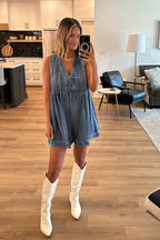 Luck And Affection Pocket Denim Sleeveless Romper