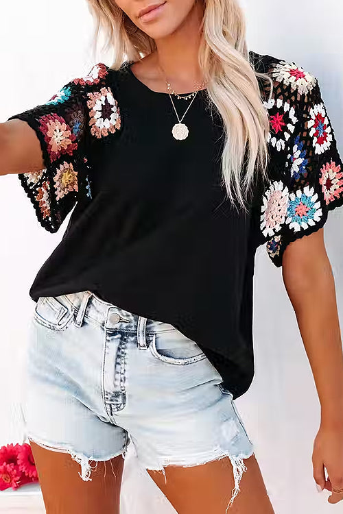 Free to Be You Crochet Boho Short Sleeve Top