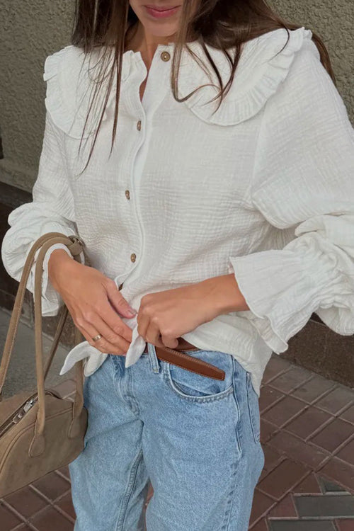 Sunlit Culture White Textured Collared Long Sleeve Top