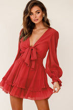 Show Your Style Ruffled Bowknot Mini Dress - 9 Colors
