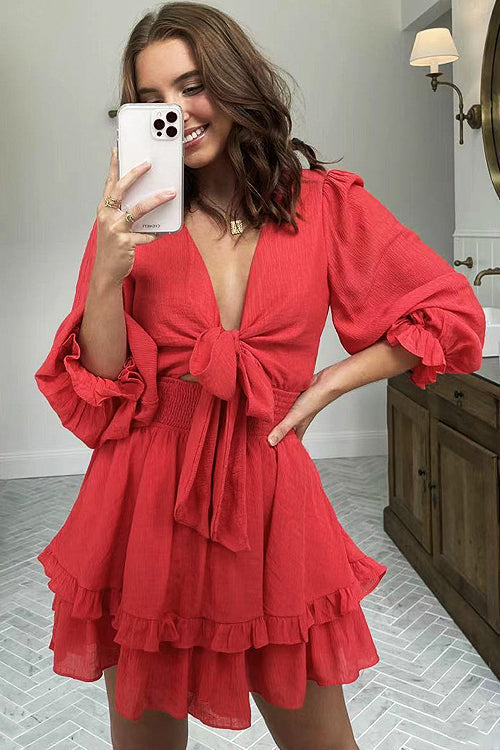 Show Your Style Ruffled Bowknot Mini Dress - 9 Colors