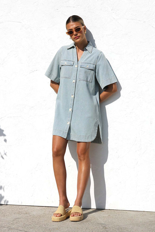 Popular Charmer Short Sleeve Denim Mini Dress
