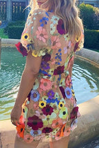Follow the Summer 3D Floral Embroidered Mini Dress
