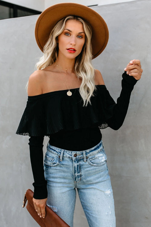 Endless Romance Chiffon Off Shoulder Knit Top