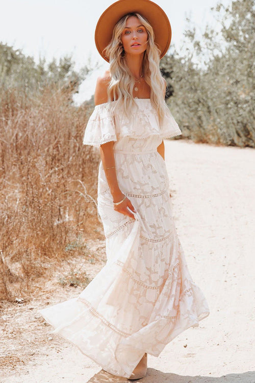 Absolutely Striking White Lace Embroidered Maxi Dress