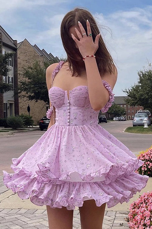 Delightful You Ruffled Floral Print Mini Dress