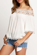 Delightful Memories Off the Shoulder Eyelet Top
