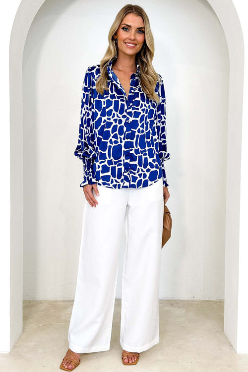 Completely Captivated Collared Print Long Sleeve Top
