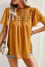 Delightful One Swiss Dot Lace Short Sleeve Top