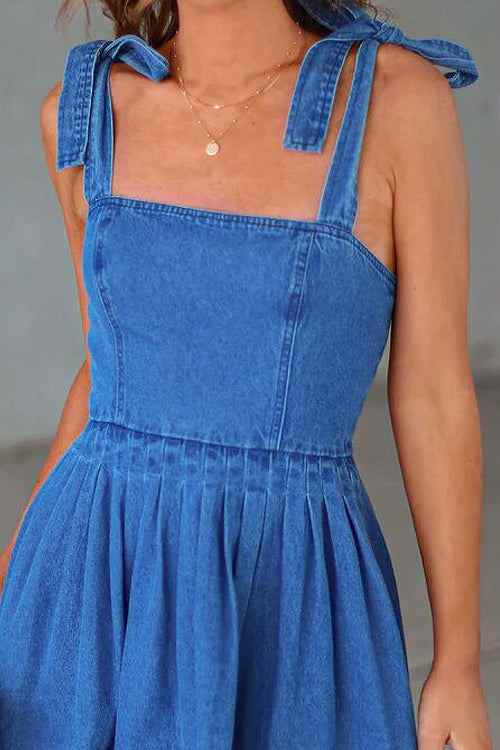 Season Of Playful Spirit Tied Up Denim Mini Dress