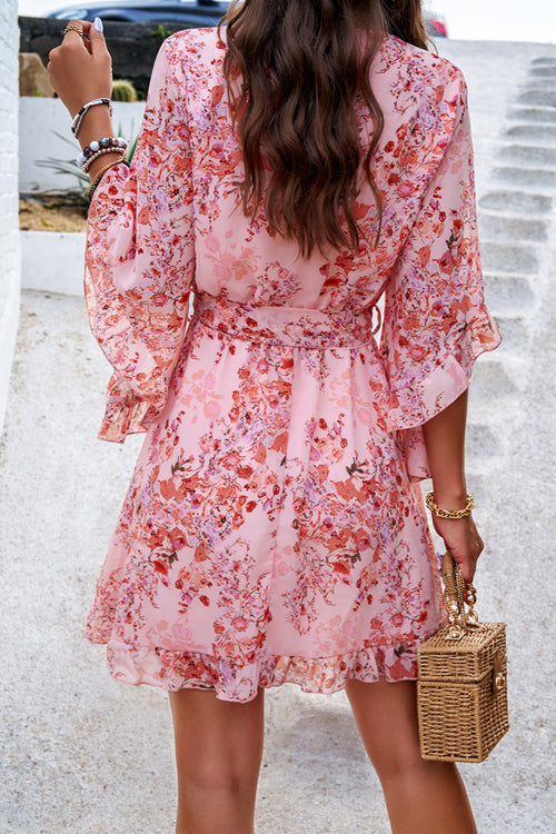 Today'S Moment Floral Print Warp Mini Dress