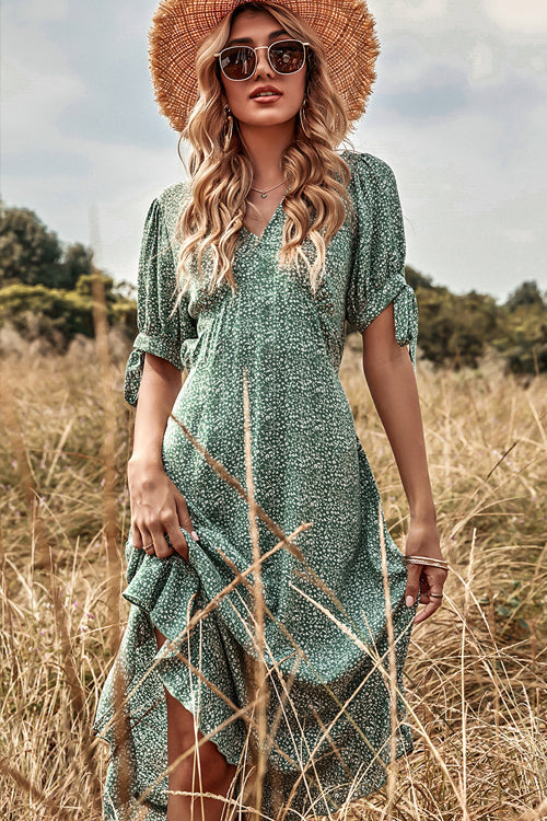 Blossoming Charmer Print V-Neck Midi Dress