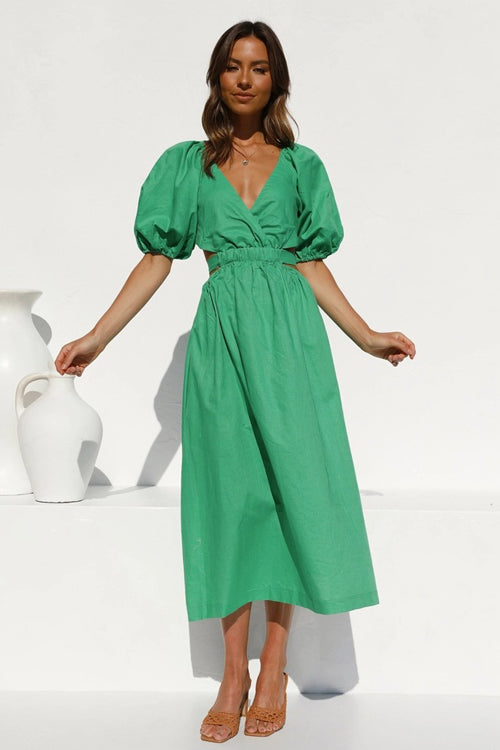 In Affection Forever Puff Sleeve Cutout Midi Dress