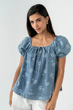 Endlessly Assured Short Sleeve Print Denim Top