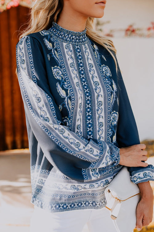 Affection Always Print Smocked Long Sleeve Top