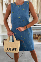 Enchanted Strolls Embroidered Tie-Back Denim Mini Dress