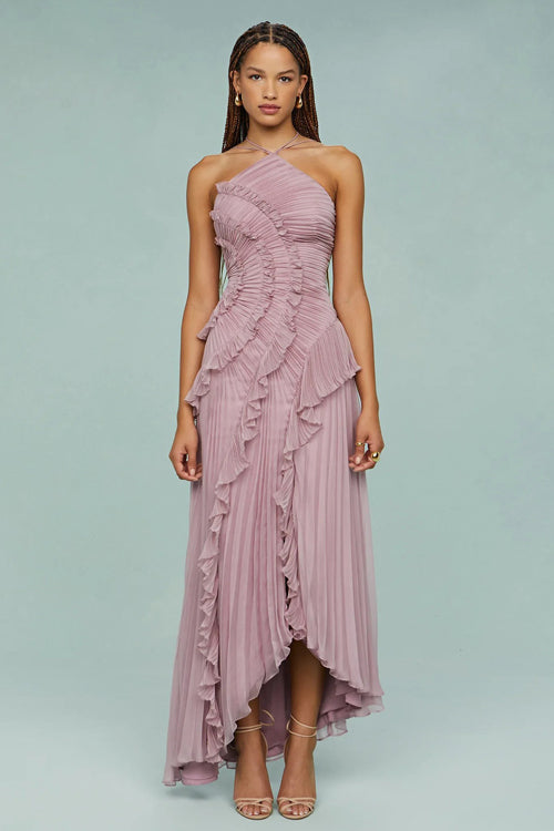 Blissful Hues Halter Neck Pleated Maxi Dress