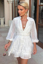 Adorable Beloved White Crochet Lace Long Sleeve Mini Dress