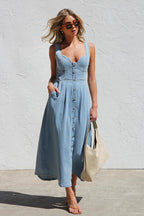 Didi Corset Bodice Denim Midi Dress