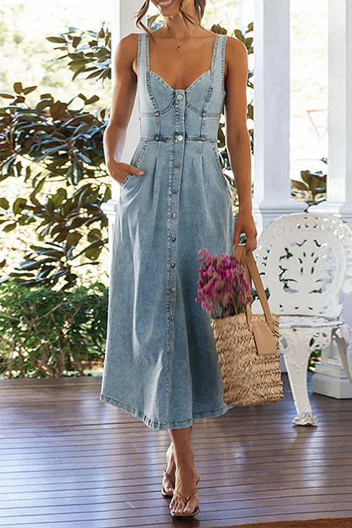 Delightful Charmer Button Down Sleeveless Midi Dress