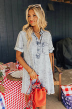 Festival Mood Light Wash Short Sleeve Denim Dress