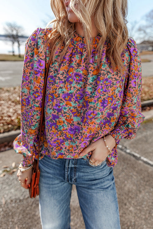 Celebrating Life Printed Smocked Long Sleeve Top