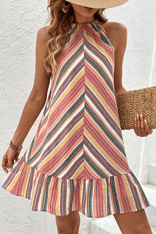 Heading Out For The Day Striped Sleeveless Tie-Back Mini Dress