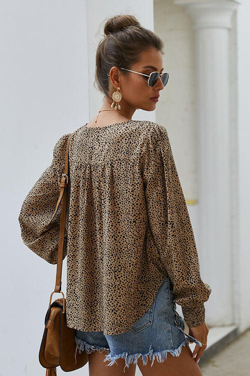 Draw You Close Printed Long Sleeve Wrap Top