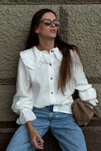Sunlit Culture White Textured Collared Long Sleeve Top