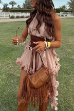 Delightful Potential Ruffled Sleeveless Chiffon Suit