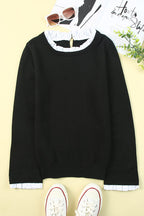 In The Moment White Hem Black Knit Sweater