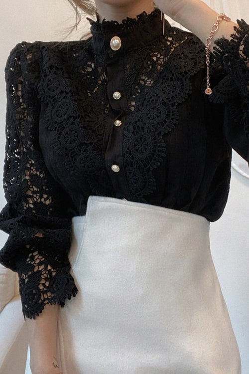 Lasting Feeling Lace Button Up Top