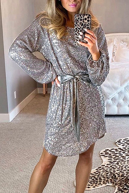 Glamorous Sequin Tie-Waist Mini Dress