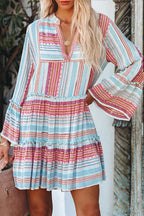 Show Your Style Striped Boho Print Long Sleeve Mini Dress