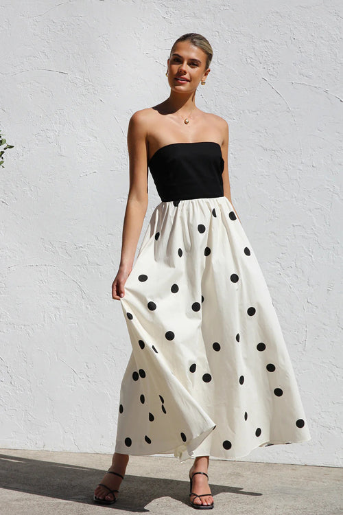 Beloved Daylily Strapless Dot Maxi Dress