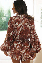 Luck And Affection Print Long Balloon Sleeve Romper