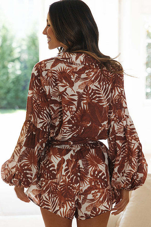 Luck And Affection Print Long Balloon Sleeve Romper