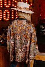 Charming Time Print Button Down Long Sleeve Top