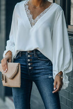 Date Evening Out Lace Balloon Sleeve Top