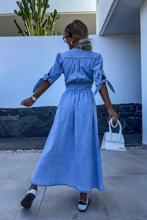 On This Delightful Day Button Down Denim Maxi Dress