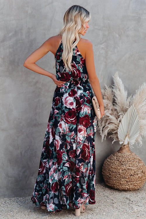 Have Some Playful Spirit Floral Print Halter-Neck Maxi Dress