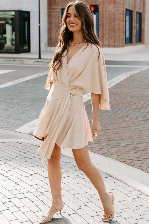 Feminine Affection Cape Short Sleeve Wrap Mini Dress