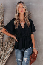 Delightful Optimism Crochet Lace Peplum Top