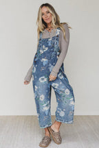 Blushing Radiance Print Denim Sleeveless Jumpsuit
