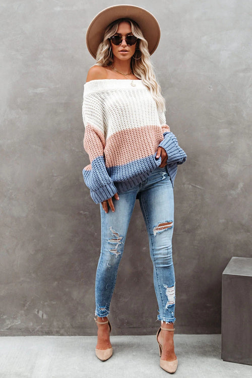 Sunlit Days Striped Off Shoulder Knit Sweater