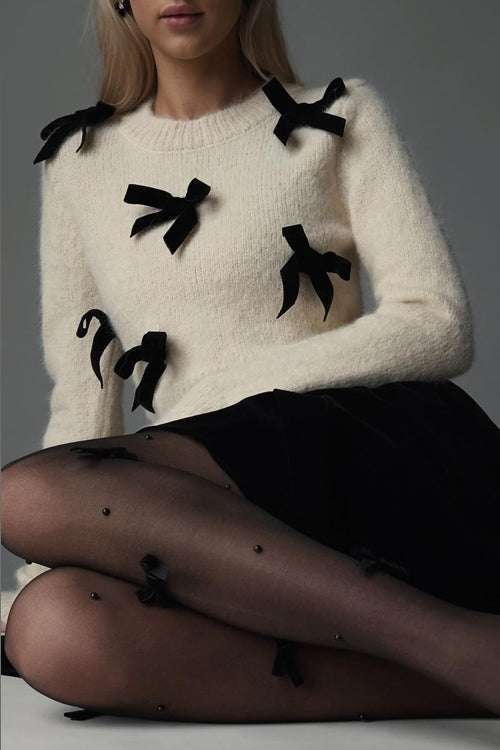 Delightful Comfort Bow Embellished Knit Sweater