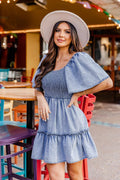 Delightful Charmer Smocked Denim Mini Dress