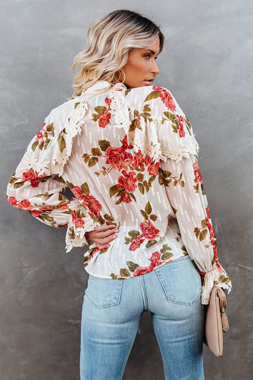 Beloved Reverie Lace Up Floral Print Top